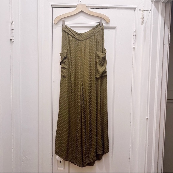 Free People Morning Dove Pants Wide Leg Green Satin Polka Dot - Picture 2 of 7